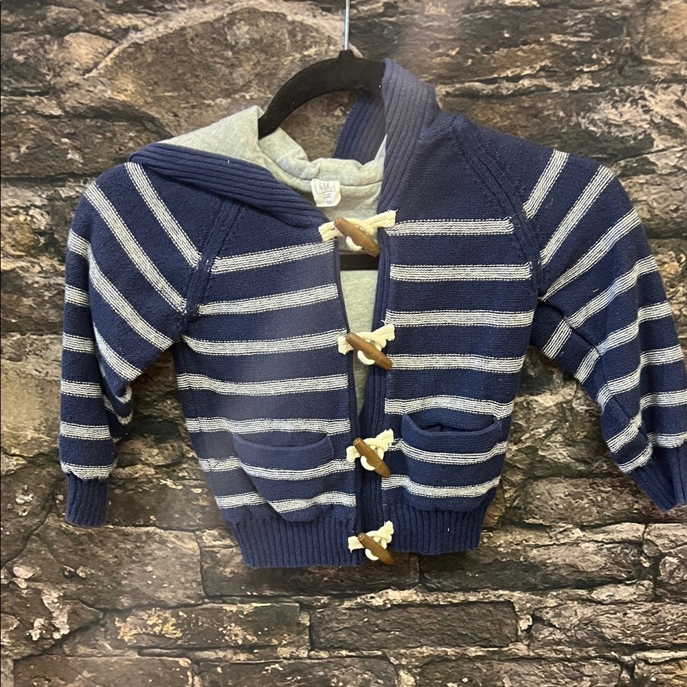 GAP Blue and Gray Striped Kids Cardigan